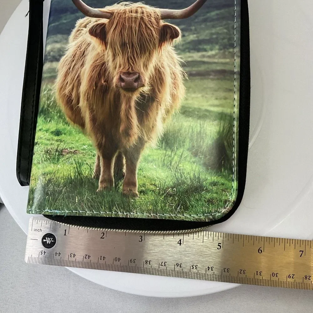 Highland Cow PU Leather Zip Around Portfolio Padfolio Organizer Card Slots 8 X 4